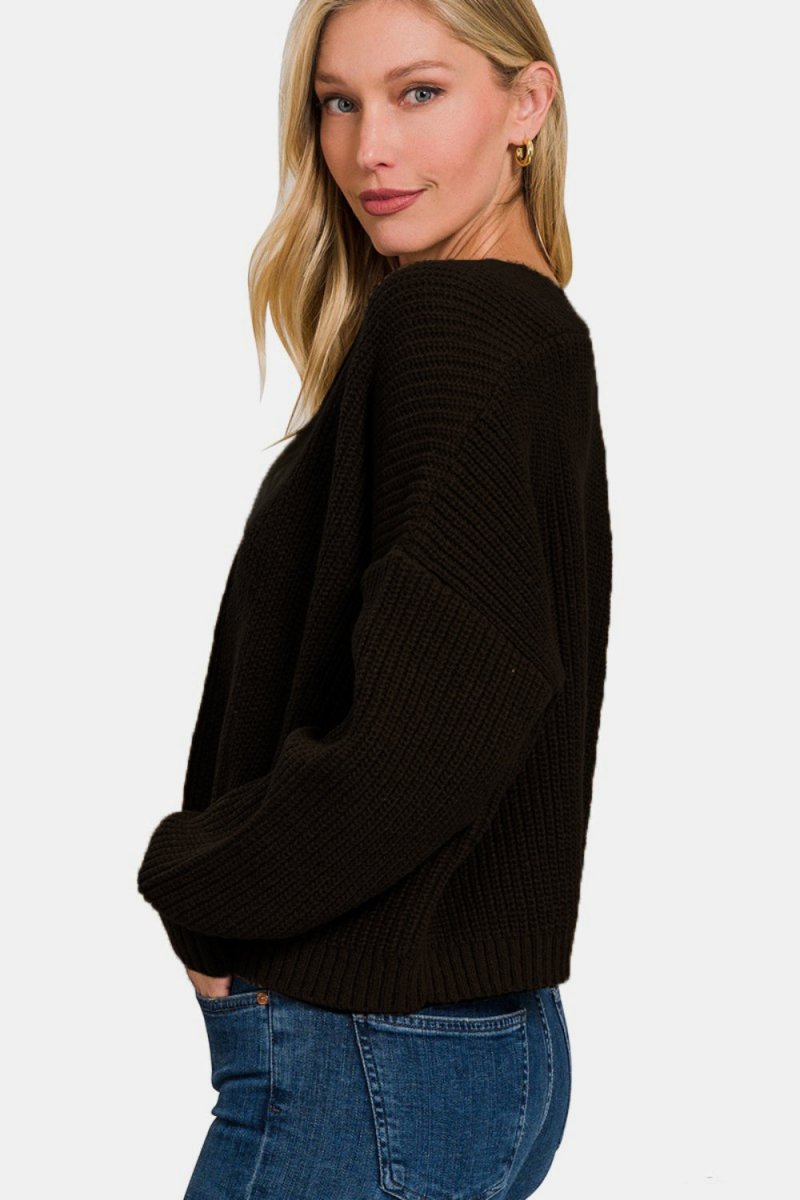 Zenana Open Front Drop Shoulder Sweater Cardigan - S. M. & Co.