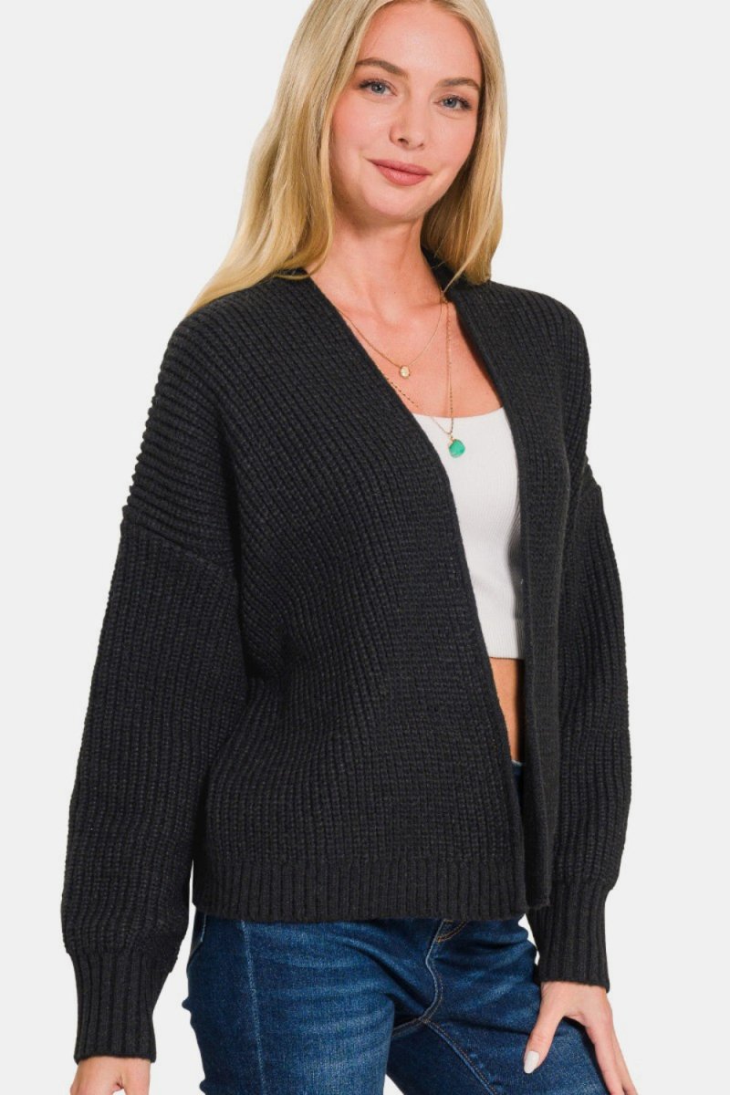 Zenana Open Front Drop Shoulder Sweater Cardigan - S. M. & Co.