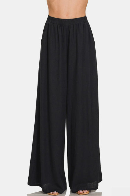 Zenana Pleated Linen Blend Wide Leg Pants - AnAs Market