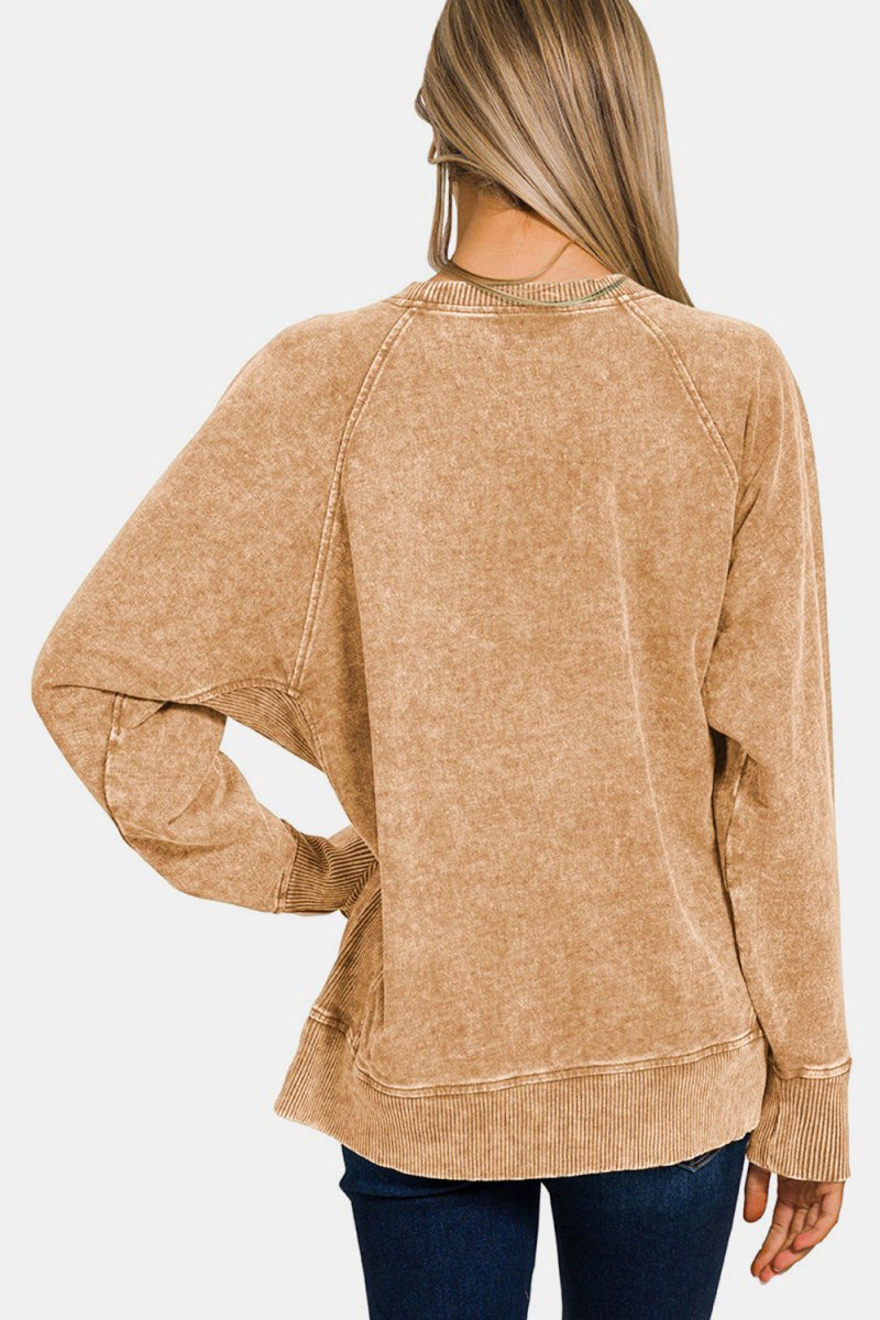 Zenana Pocketed Round Neck Sweatshirt - S. M. & Co.