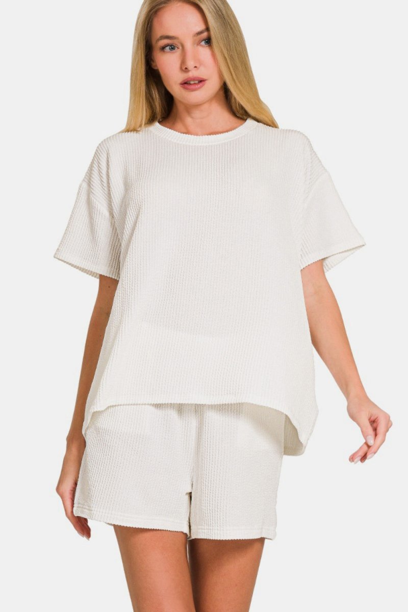 Zenana Rib Short Sleeve T-Shirt and Shorts Set - S. M. & Co.