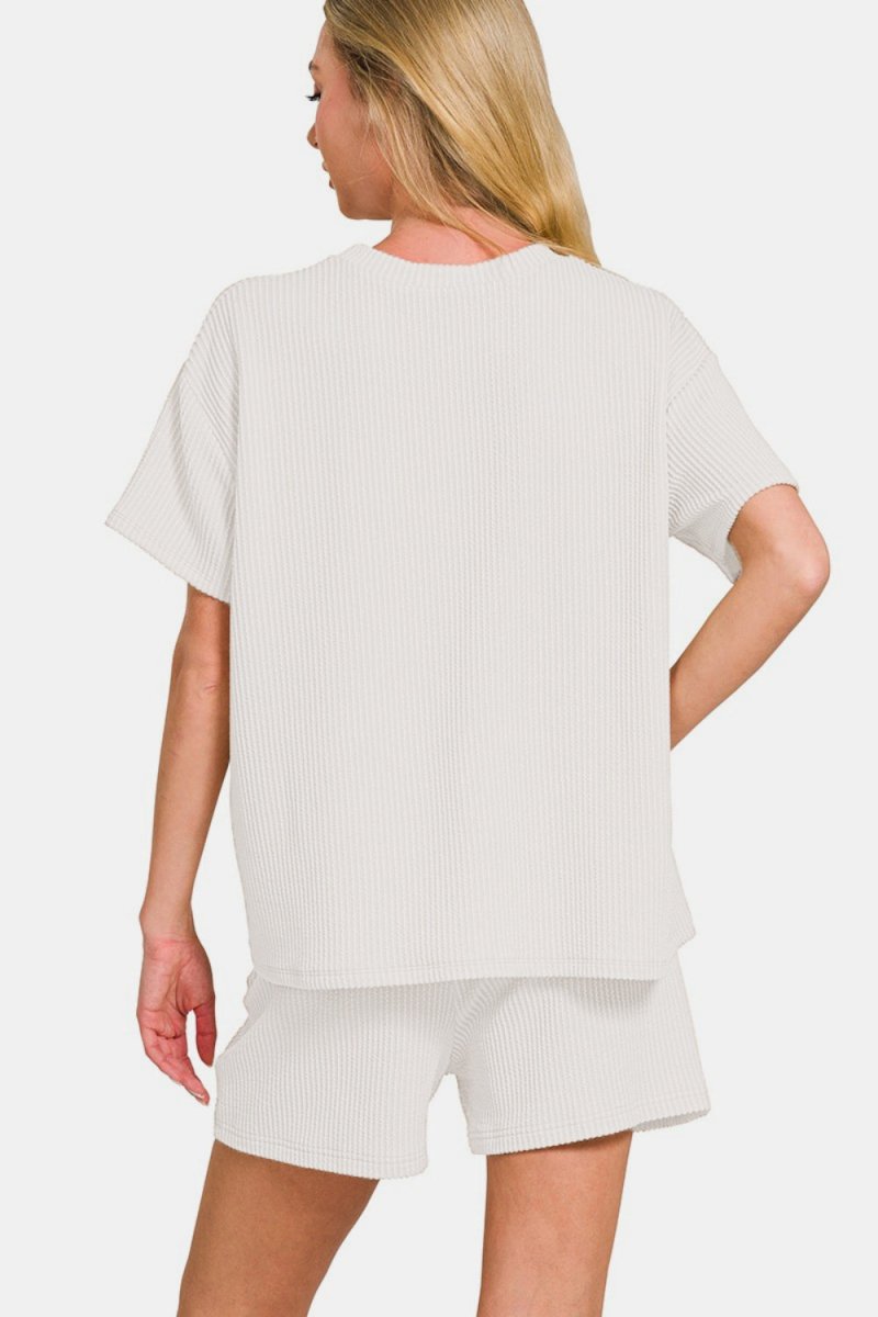 Zenana Rib Short Sleeve T-Shirt and Shorts Set - S. M. & Co.