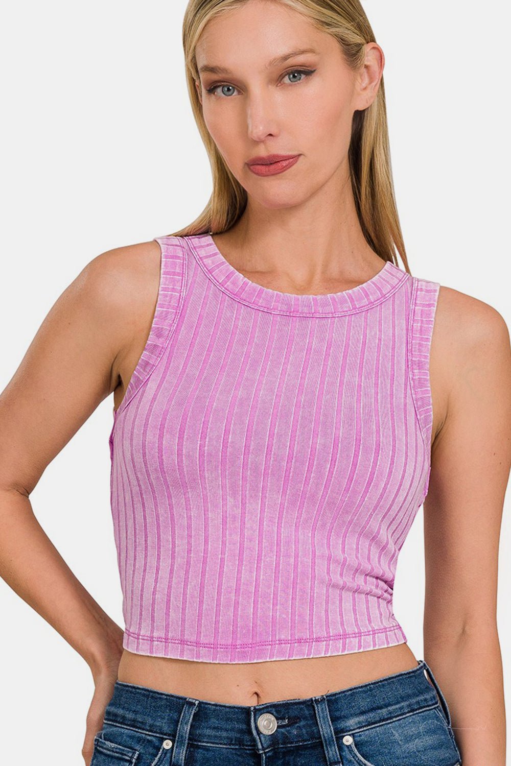 Zenana Ribbed Round Neck Cropped Tank - AnAs Market