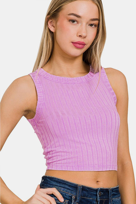 Zenana Ribbed Round Neck Cropped Tank - AnAs Market