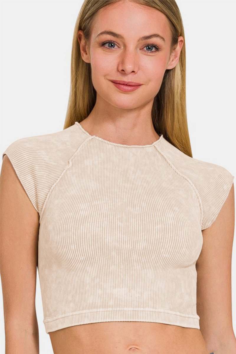 Zenana Ribbed Round Neck Cropped Top - S. M. & Co.