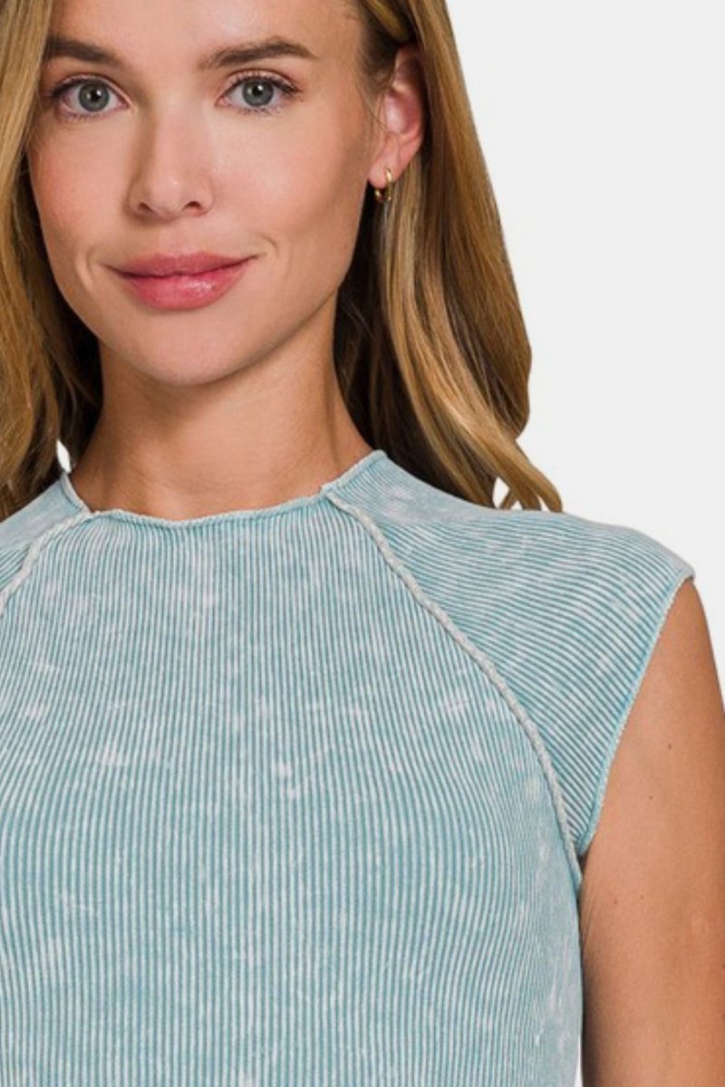 Zenana Ribbed Round Neck Cropped Top - S. M. & Co.