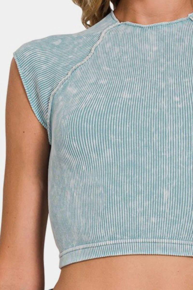 Zenana Ribbed Round Neck Cropped Top - S. M. & Co.