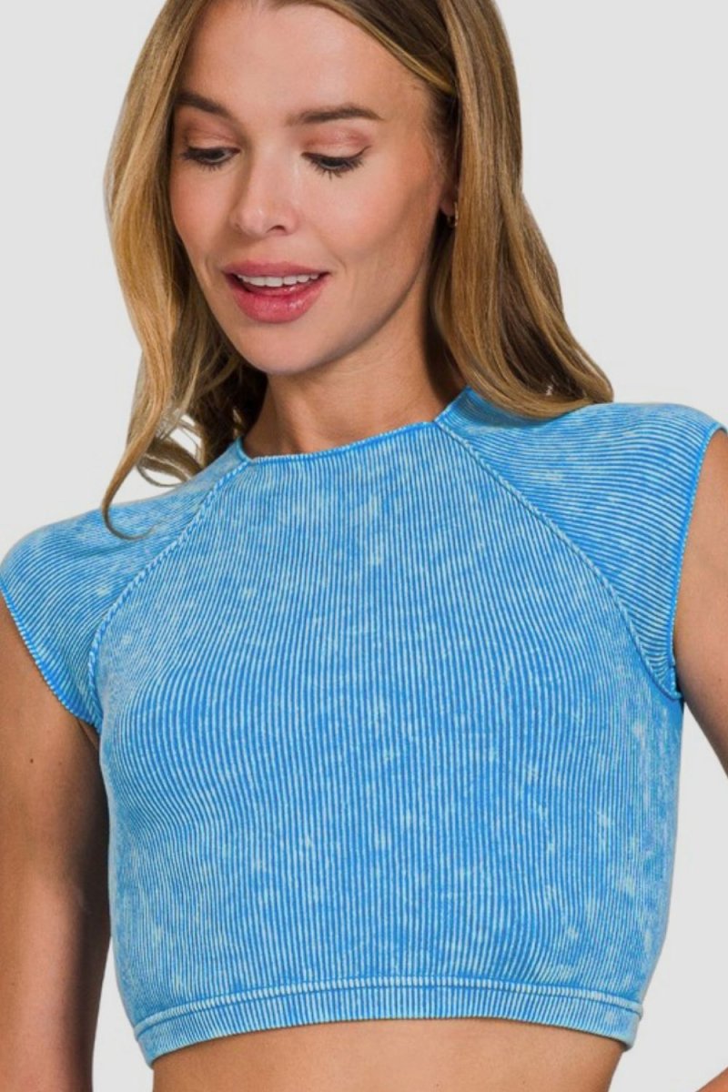 Zenana Ribbed Round Neck Cropped Top - S. M. & Co.