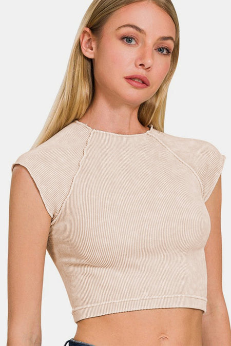 Zenana Ribbed Round Neck Cropped Top - S. M. & Co.