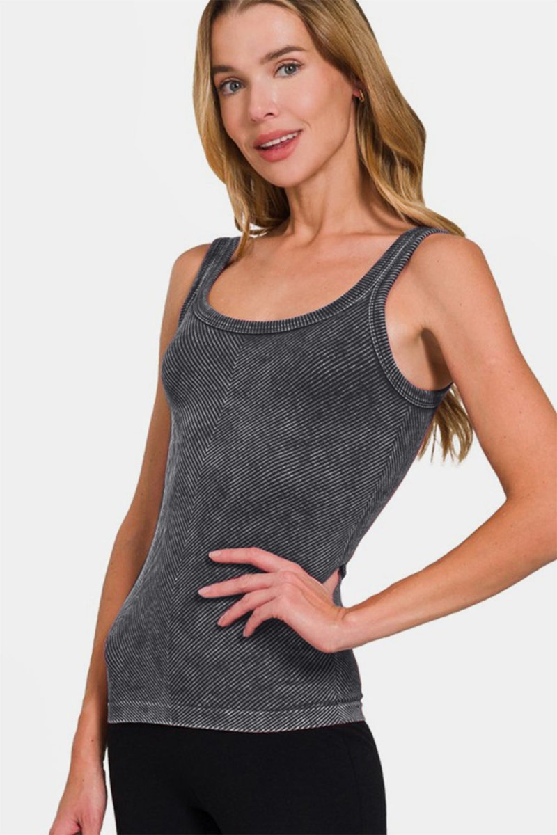 Zenana Ribbed Scoop Neck Tank - S. M. & Co.