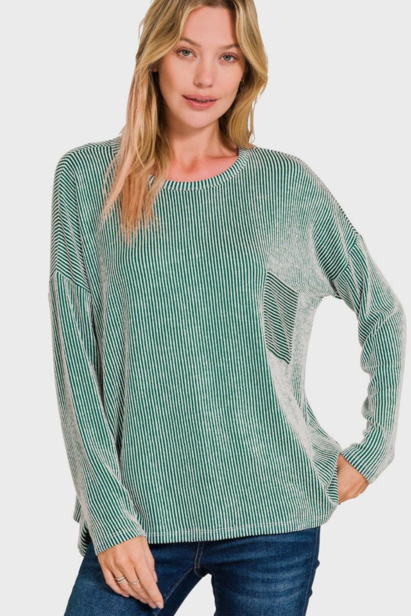 Zenana Ribbed Striped Long Sleeve T-Shirt - S. M. & Co.