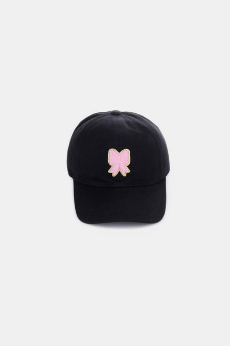 Zenana Ribbon Bow Chenille Patch Baseball Cap - S. M. & Co.