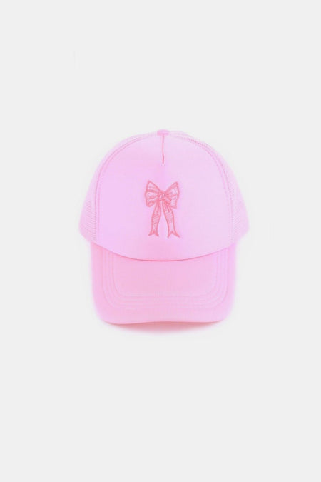 Zenana Ribbon Bow Embroidery Trucker Hat - S. M. & Co.