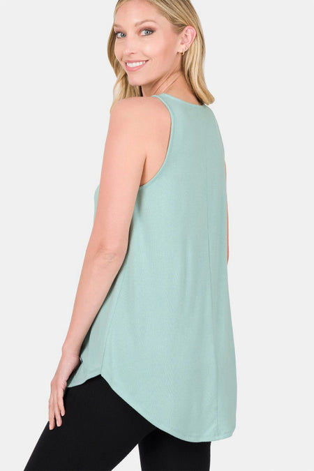 Zenana Round Neck Curved Hem Tank - AnAs Market