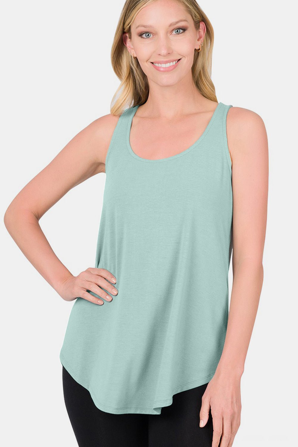 Zenana Round Neck Curved Hem Tank - AnAs Market