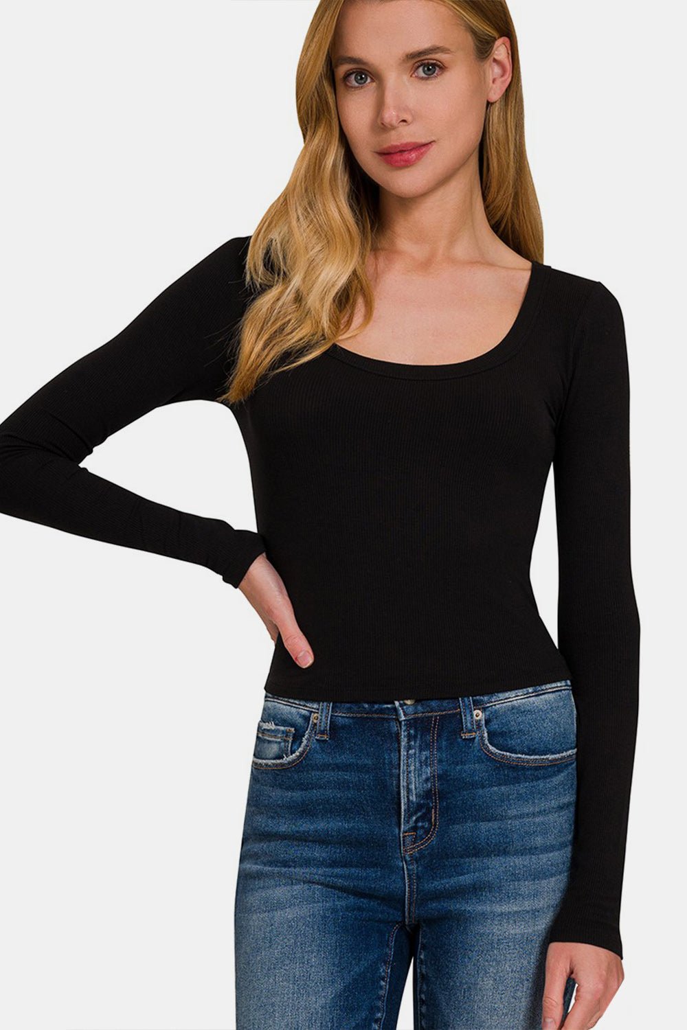 Zenana Scoop Neck Long Sleeve T-Shirt - AnAs Market