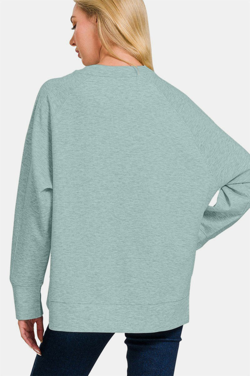 Zenana Scuba Round Neck Side Slit Sweatshirt - S. M. & Co.