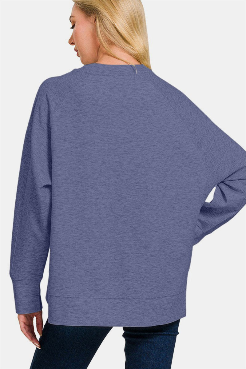 Zenana Scuba Round Neck Side Slit Sweatshirt - S. M. & Co.