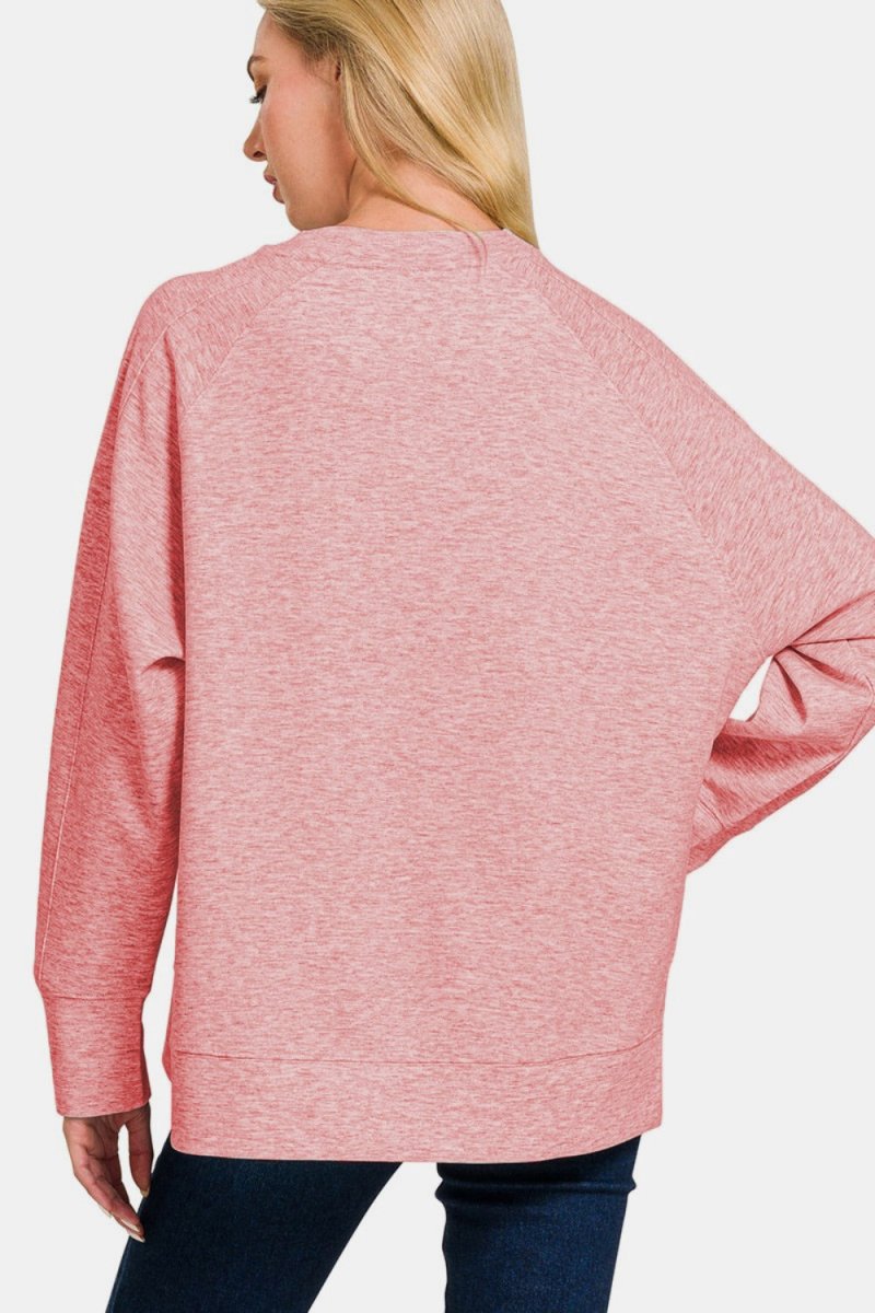 Zenana Scuba Round Neck Side Slit Sweatshirt - S. M. & Co.