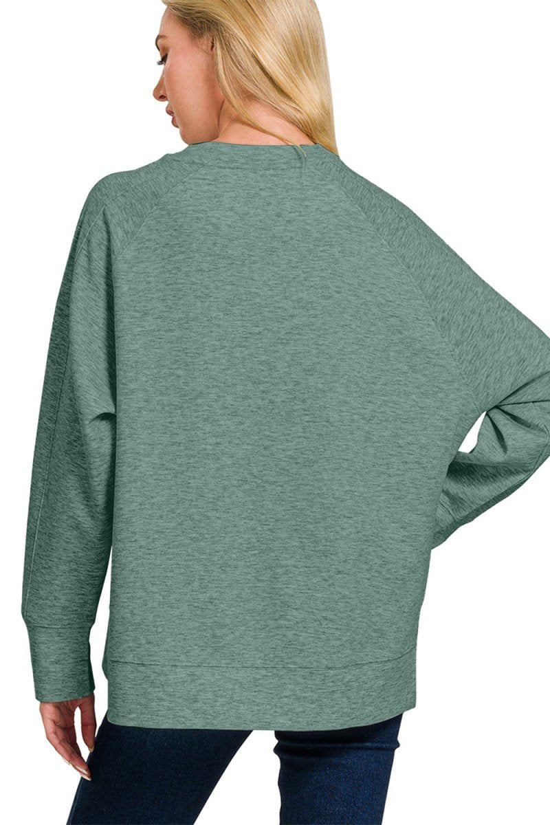 Zenana Scuba Round Neck Side Slit Sweatshirt - S. M. & Co.