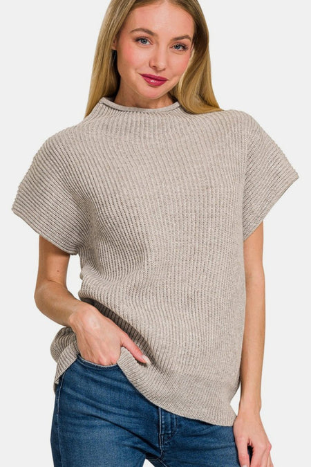 Zenana Short Sleeve Mock Neck Sweater - S. M. & Co.