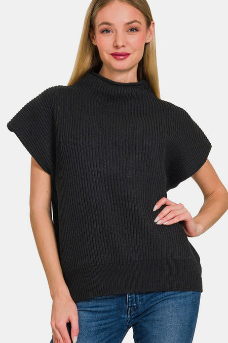 Zenana Short Sleeve Mock Neck Sweater - S. M. & Co.