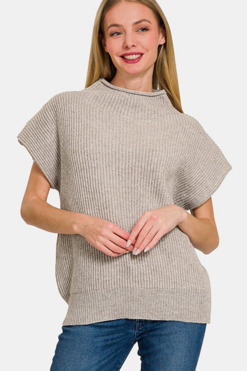 Zenana Short Sleeve Mock Neck Sweater - S. M. & Co.