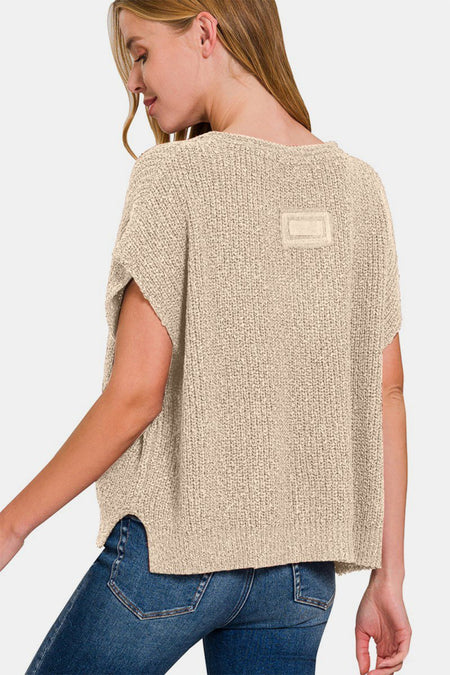 Zenana Short Sleeve Side Slit Sweater - S. M. & Co.