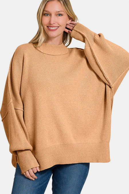 Zenana Side Sit Oversize Sweater - S. M. & Co.