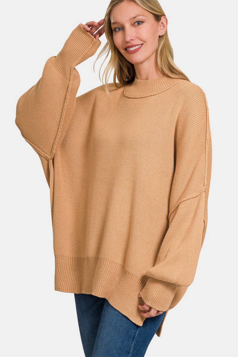 Zenana Side Sit Oversize Sweater - S. M. & Co.