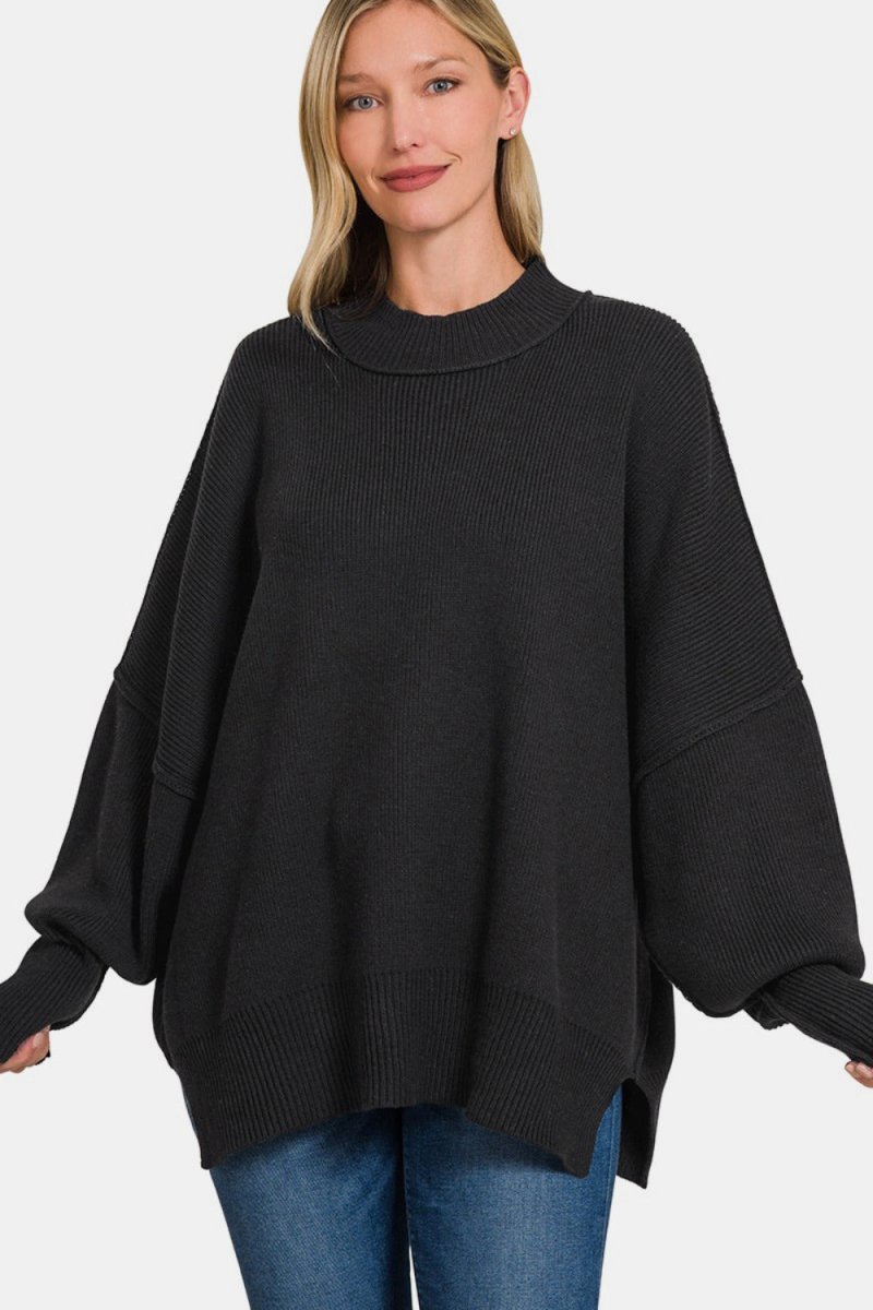 Zenana Side Sit Oversize Sweater - S. M. & Co.