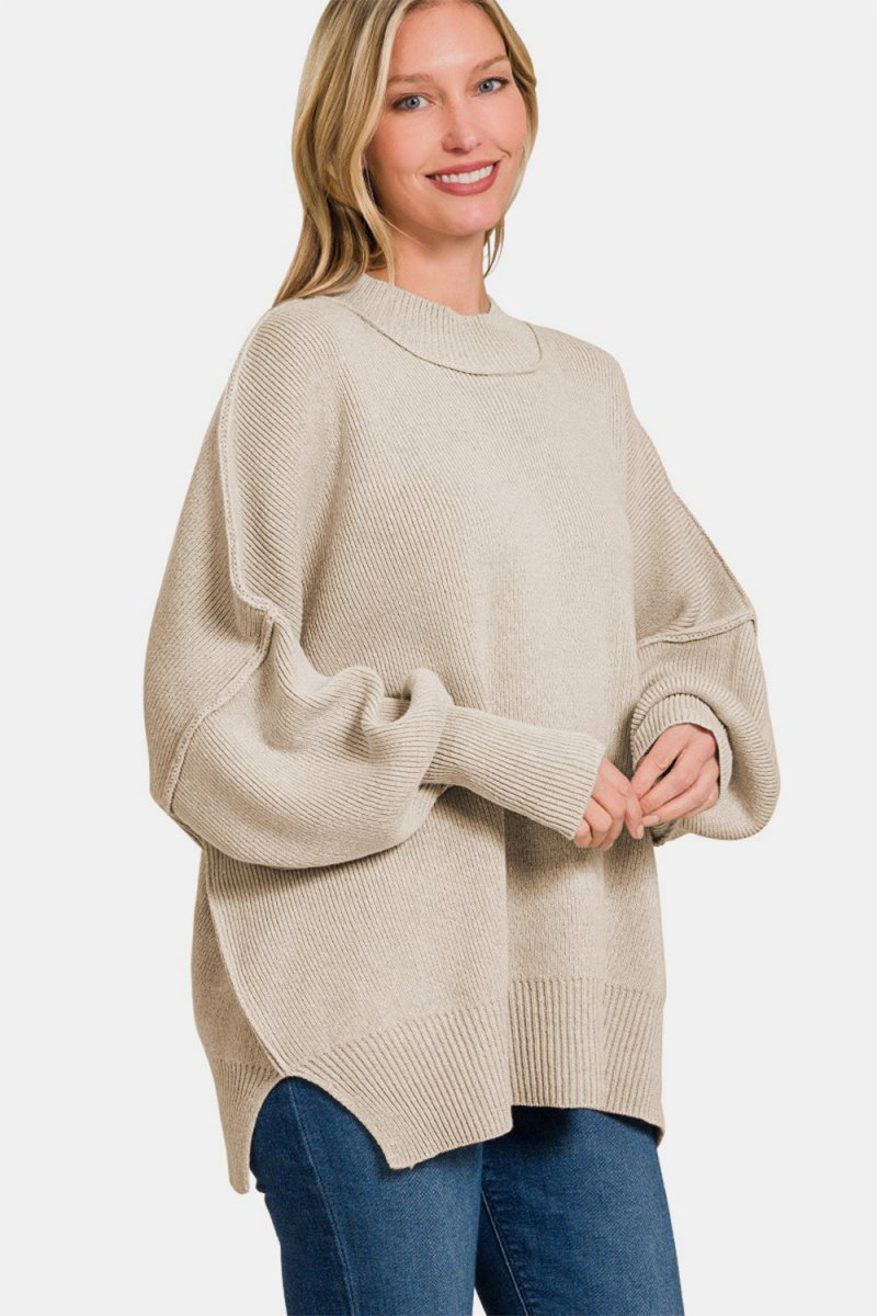 Zenana Side Sit Oversize Sweater - S. M. & Co.