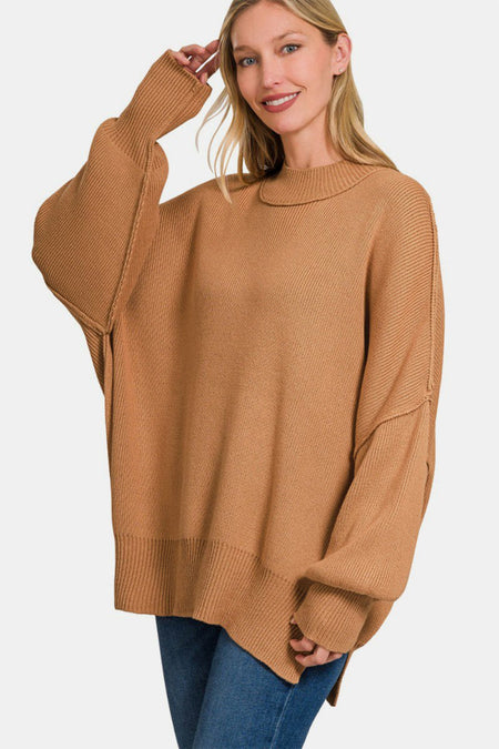 Zenana Side Sit Oversize Sweater - S. M. & Co.