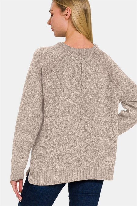 Zenana Side Slit Raglan Sleeve Sweater - S. M. & Co.