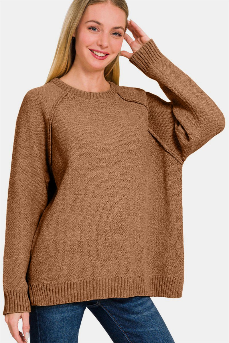 Zenana Side Slit Raglan Sleeve Sweater - S. M. & Co.