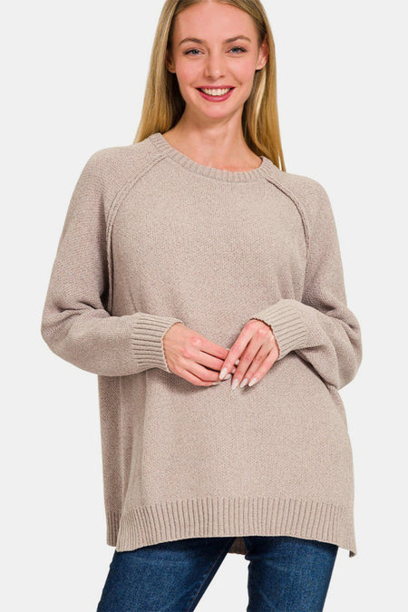 Zenana Side Slit Raglan Sleeve Sweater - S. M. & Co.