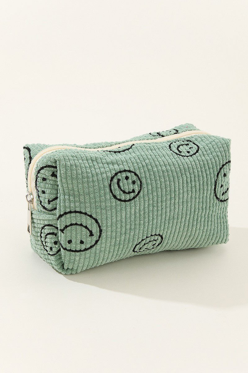 Zenana Smiley Face Corduroy Cosmetic Pouch - S. M. & Co.