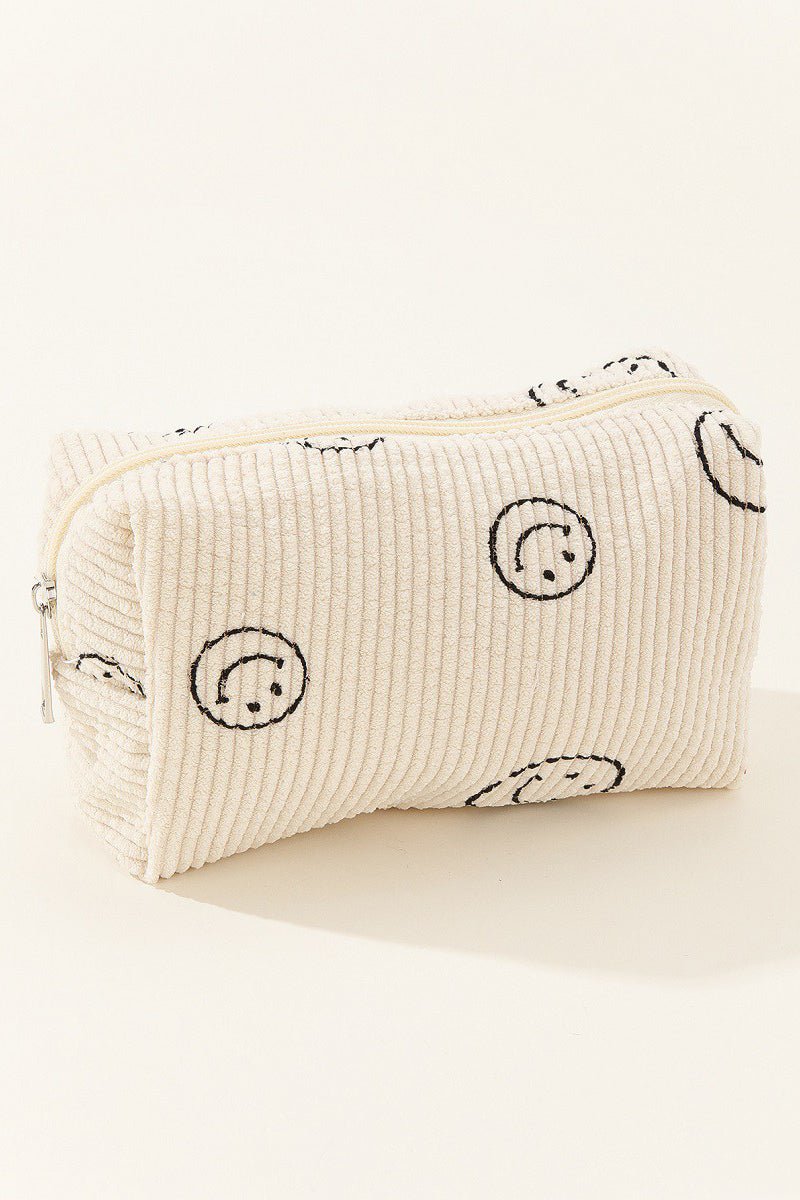 Zenana Smiley Face Corduroy Cosmetic Pouch - S. M. & Co.