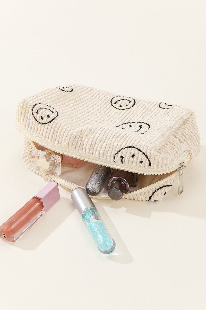 Zenana Smiley Face Corduroy Cosmetic Pouch - S. M. & Co.