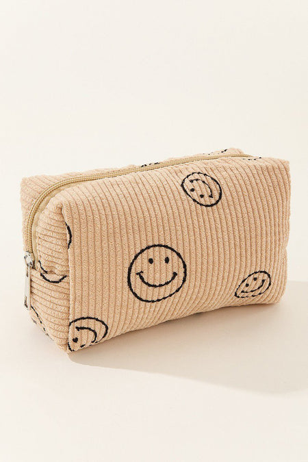 Zenana Smiley Face Corduroy Cosmetic Pouch - S. M. & Co.