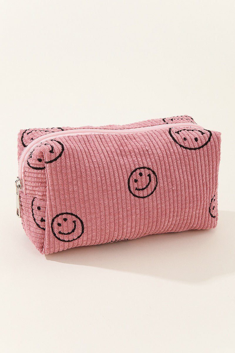 Zenana Smiley Face Corduroy Cosmetic Pouch - S. M. & Co.