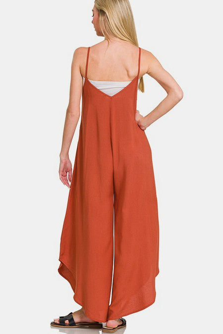 Zenana Spaghetti Strap Wide Leg Overalls with Pockets - S. M. & Co.