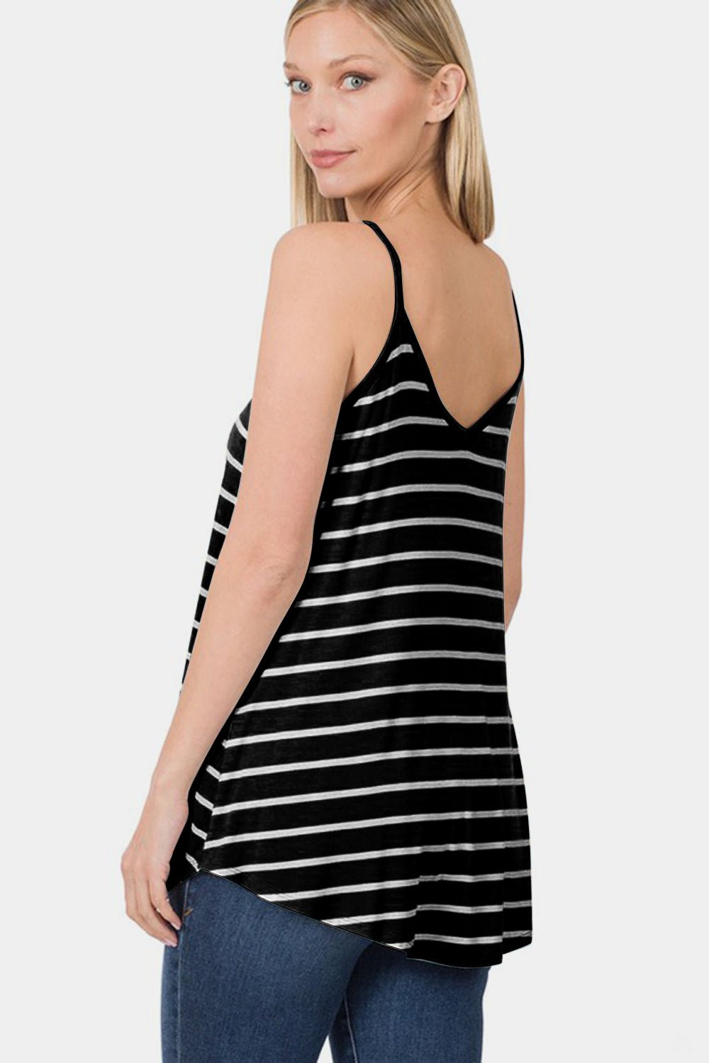 Zenana Striped V-Neck Curved Hem Cami - AnAs Market