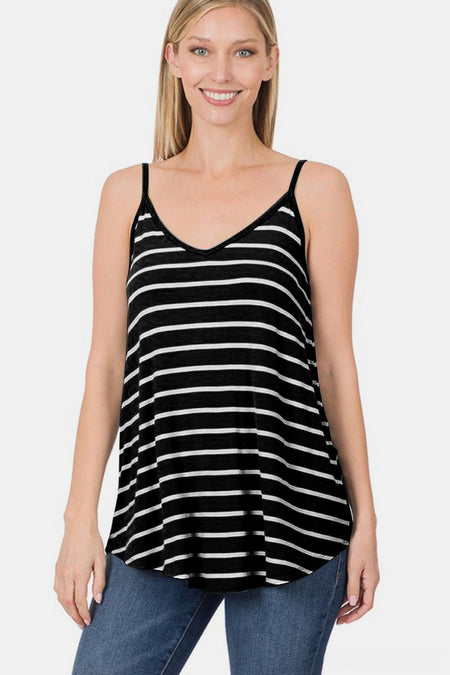 Zenana Striped V-Neck Curved Hem Cami - AnAs Market