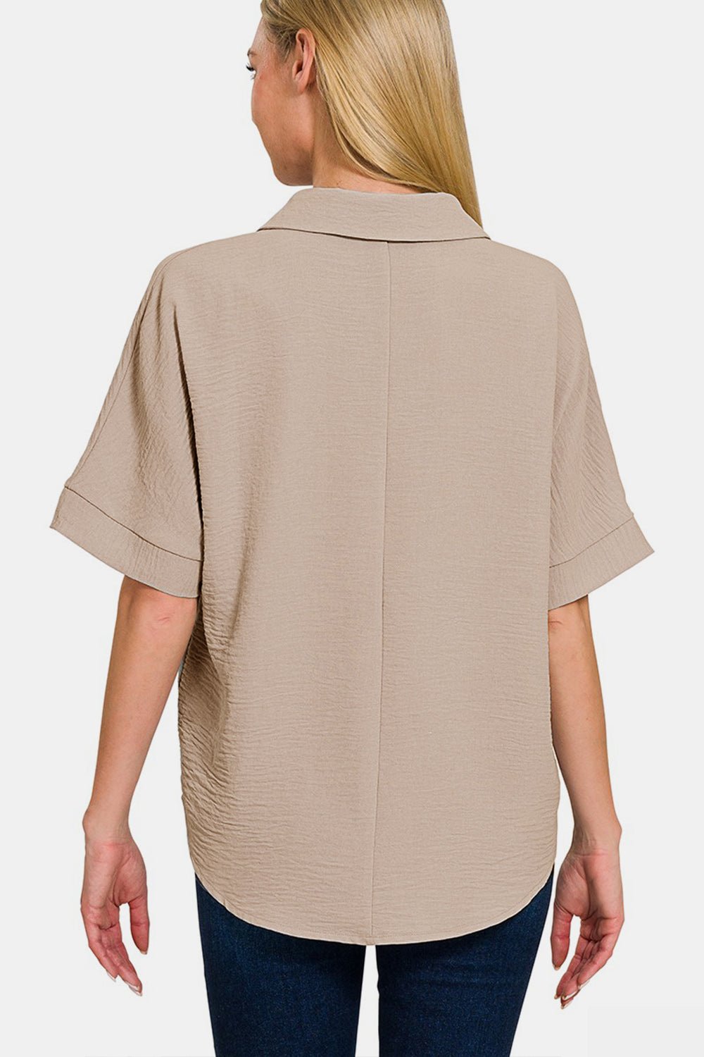 Zenana Texture Collared Neck Short Sleeve Top - S. M. & Co.