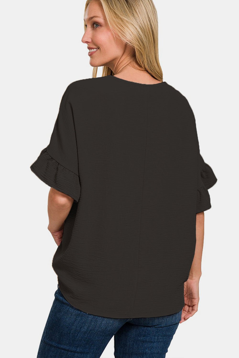 Zenana V-Neck Flutter Sleeve Top - AnAs Market