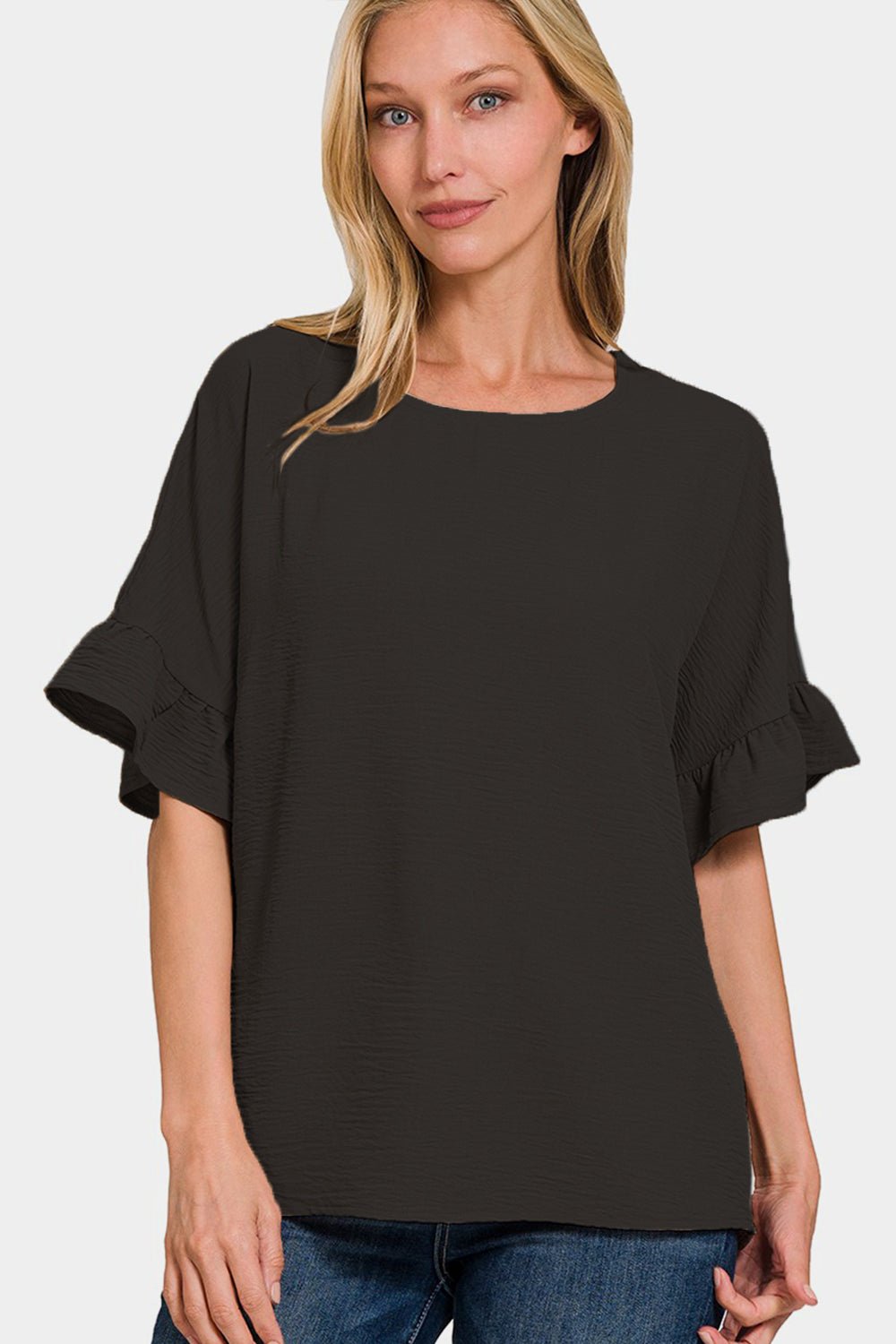 Zenana V-Neck Flutter Sleeve Top - AnAs Market