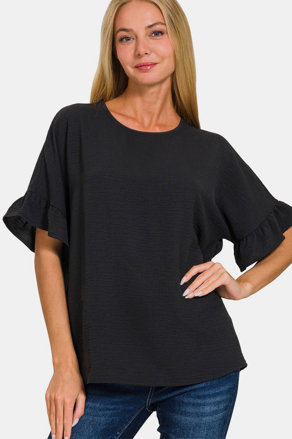 Zenana V-Neck Flutter Sleeve Top - AnAs Market