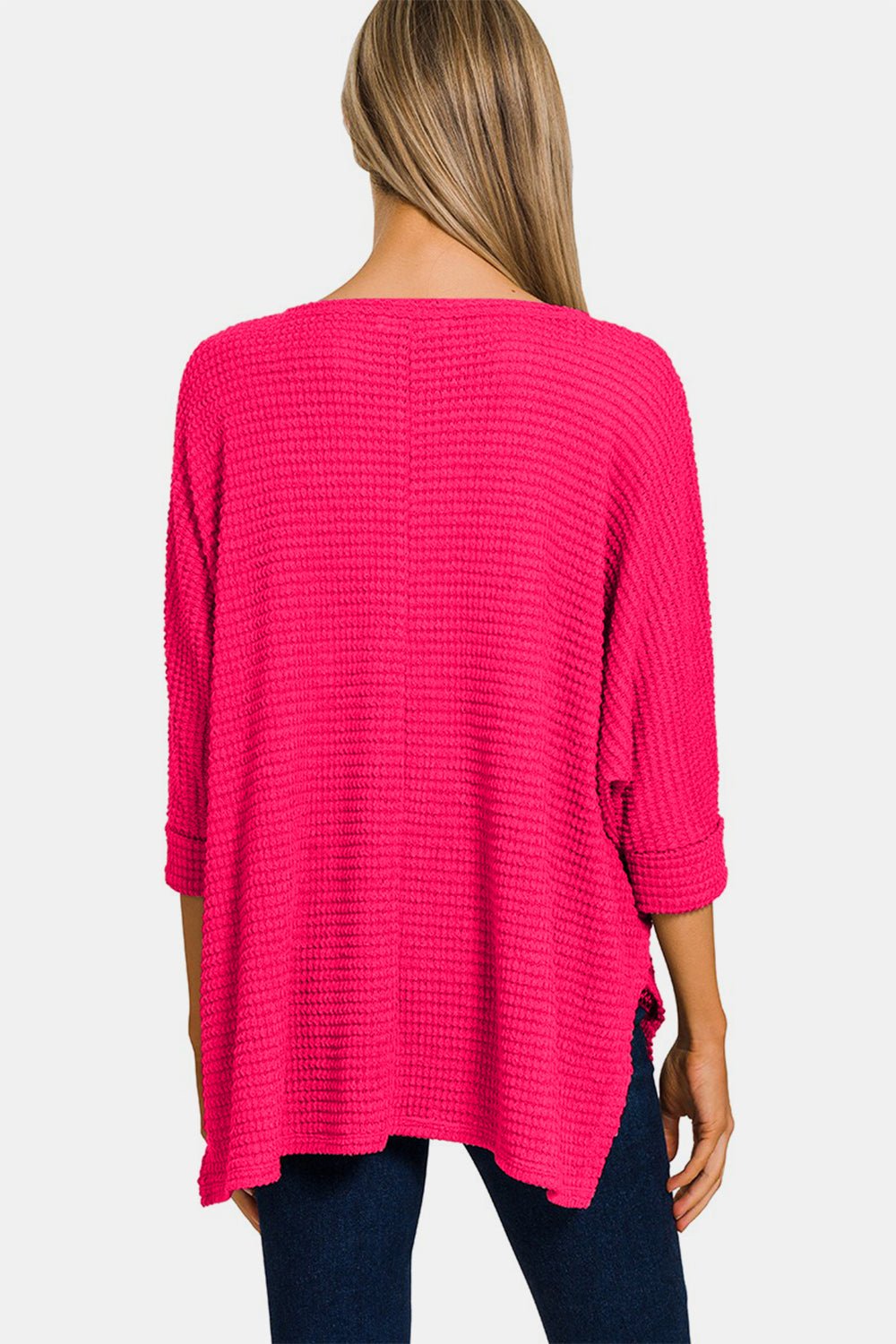 Zenana V - Neck High - Low Jacquard Knit Top - S. M. & Co.