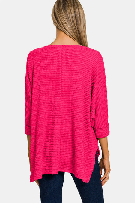 Zenana V - Neck High - Low Jacquard Knit Top - S. M. & Co.